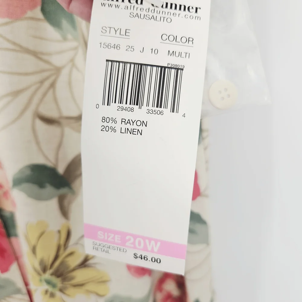 Alfred Dunner Floral Blouse Pink, Green Rayon Linen Women's Plus Size 20W NWT - Picture 2 of 7